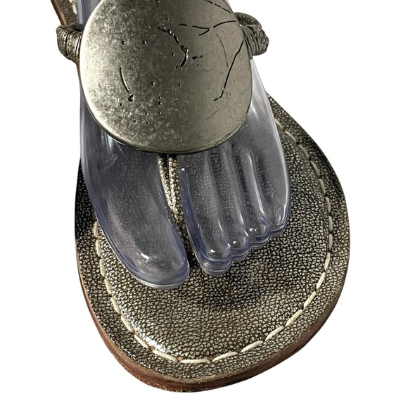 Bernardo Bronze / Silver Medallion Embellished Leather Thong Sandal - $198 - Picture 5 of 10